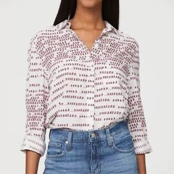 Beach Lounge Button Up Blouse Heart Print - Picture 1 of 5